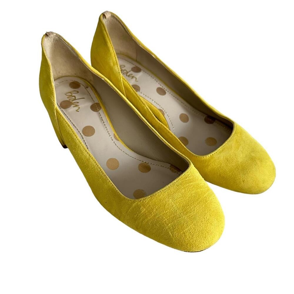 BODEN Yellow Suede Mid Heel‎ Court Ladies Pump, 36/5.5